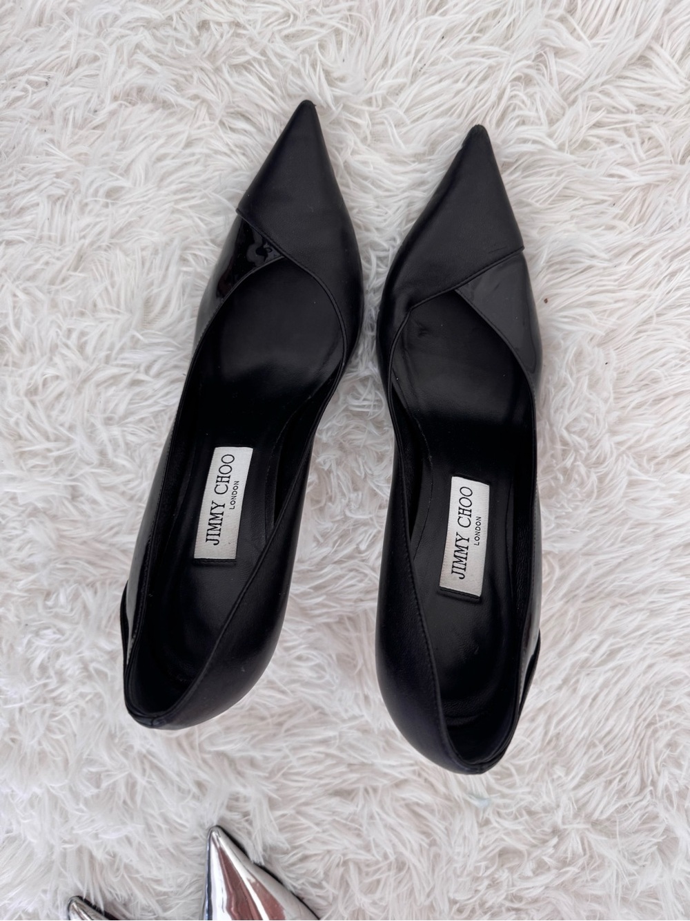 Jimmy Choo Black Pointed-Toe Leather Flats